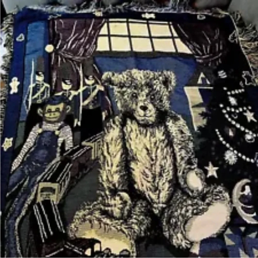 VTG Embroidered Tapestry Teddy Bear Blanket 40